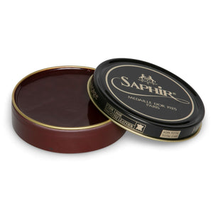 Saphir Pate de Luxe Wax Shoe Polish (50ml) in mahogany colour is the perfect solution to achieve the ultimate shine